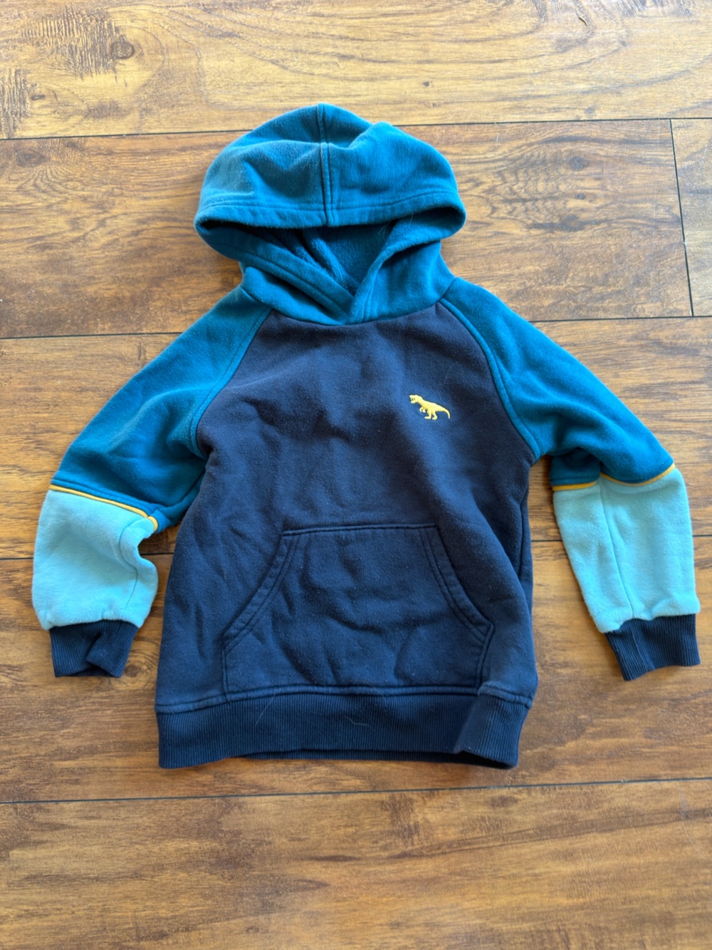 Kids Headquarters Navy and Teal Hooded Fleece Sweatshirt with Yellow Dino